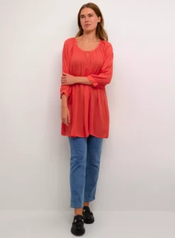 KAFFE Amber 3/4 Sleeve Round Neck Tunic 16 -Fit In Dress Sales tuc144635515 Red R Z003A