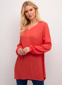 KAFFE Amber Long Sleeve And V Neck Tunic 10 -Fit In Dress Sales tuc144635945 Red R Z001A 1