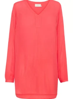 KAFFE Amber Long Sleeve And V Neck Tunic 10 -Fit In Dress Sales tuc144635945 Red R Z004A 1