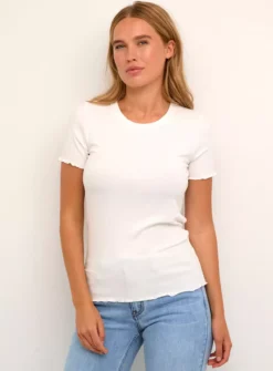 KAFFE Drew Short Sleeve Rib T Shirt White XS -Fit In Dress Sales tuc144637238 White R Z001A