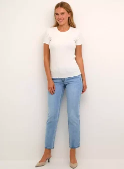 KAFFE Drew Short Sleeve Rib T Shirt White XS -Fit In Dress Sales tuc144637238 White R Z003A