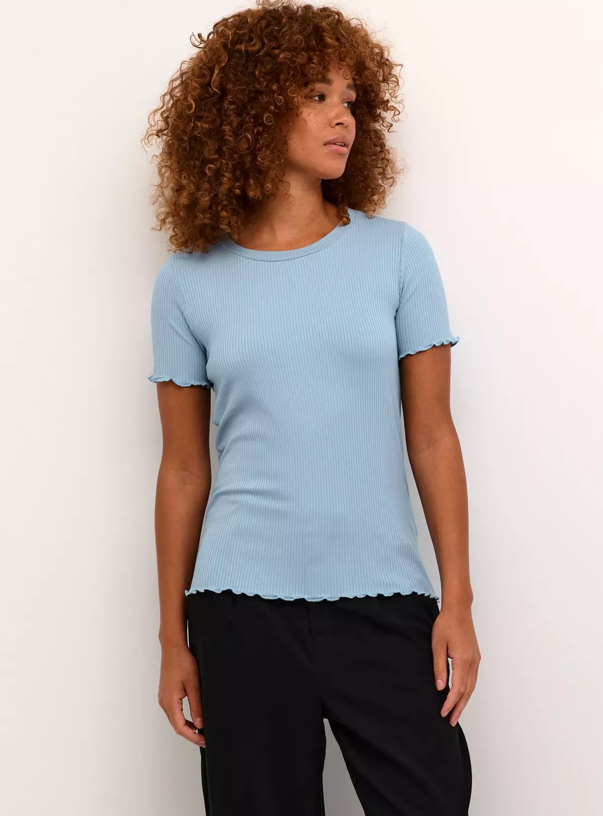 KAFFE Drew Short Sleeve Rib T Shirt Blue M 2 KAFFE Drew Short Sleeve Rib T Shirt Blue M - Image 2