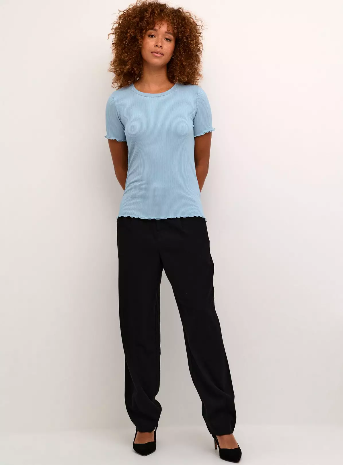 KAFFE Drew Short Sleeve Rib T Shirt Blue M 3 KAFFE Drew Short Sleeve Rib T Shirt Blue M - Image 3